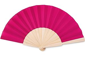 PromotionGift Ventilatore manuale in legno con tessuto polycotton - fucsia