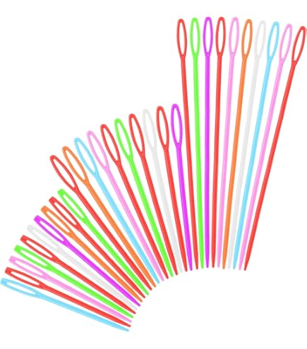 SAVITA 50st Plastic Naalden, Breinaalden met Grote Ogen Kleurrijke Plastic Garen Weefnaald Leren Naalden voor Kinderen DIY Naai-Ambachten (7cm/2,76 Inch