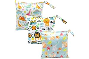 FenFang Wet Bag, 3 Pcs Borsa per Pannolini Lavabili, Porta Pannolini da Borsa Organizzatori Impermeabile Riutilizzabile da Appendere, Wetbag Trucchi Sacchetti Stoffa Neonato per Viaggi Spiaggia (blu)