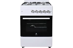 Gasline Gas Standherd 4 Flammig 60cm breit, Gas-Backofen mit Thermostat, Grill und Umluft Weiß SHGG6060FG Erdgas/Propangas