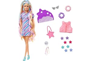 Barbie Poupée Ultra Chevelure Thème Étoiles (21,6 cm), avec Cheveux Fantaisie, Robe, 15 Accessoires (8 avec Changement de Couleur), Jouet Enfant, Dès 3 ans, HCM88