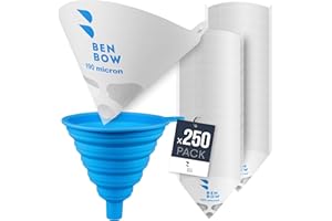 BenBow Filtro per Vernice 190µ x 250 Pezzi - Filtro monouso in Carta con Tessuto in Nylon e Comodo Imbuto in Silicone - per filtrare Vernici e Colori da impurità