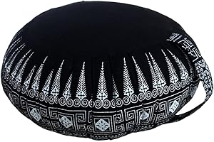 COLLUMINO Zafu Yoga Meditation Cushion with Cotton Cover and Organic Kapok Filling (Black Batik, Design B)
