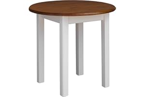 k koma Mesa redonda de pino de 90 cm, mesa de comedor de madera maciza, color blanco miel, estilo rústico (roble)