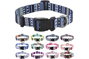 Mihqy Collare per Cani, Morbido Regolabile Collari per Cani, Gatti, Cuccioli di Taglia Piccola Media Grande, Bohémien, Floreale, Geometrico, Tribale Disegno（Blu Bohémien,XS)