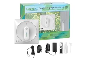 Lifenaxx Fensterreinigungsroboter LX-047, elektrischer Fensterreiniger mit 2 Sprühdüsen, hohe Saugkraft, großer 70-ml-Wassertank, Fernbedienung – ideal für Fenster, Fliesen, Spiegel