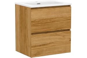 Baikal Mueble de Baño Klay. Mueble MONTADO. 2 Cajones Suspendido con Lavabo. Armario de Baño. Lavabo Ceramico. 60cm Teka.