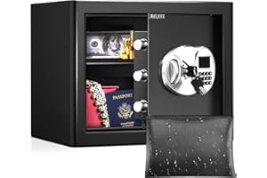 WASJOYE 26L coffre-fort Ignifuge avec affichage LED, coffre-fort numérique petit avec poche résistante au feu et dépôt amovible, safe box mural