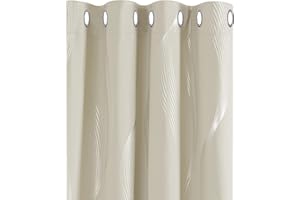 Deconovo Lot de 2 Rideaux Motif Ligne Balcon Extérieur L’h?tel Salle Chambre Enfant Rideau Phonique Argenté Occultant Isolant Thermique Anti Froid à Oeillets 140x240cm Beige