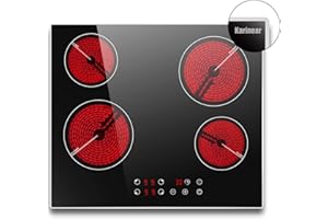 Autarkes Glaskeramik-kochfeld 60 cm, Karinear Kochfeld mit Rahmen, 6000W Zeranfeld 4 Platten Einbau mit Metallrahmenschutz, Touch-Bedienung, Kindersicherung, Timer