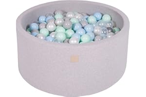 MEOWBABY Piscine à balles pour bébé – Fosses a Boules 90x40cm pour Enfants avec 300 balles – Piscine a Balle en Coton Enfant, Gris Clair