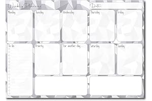 PARTIKRAFT A4 Weekly Planner - 50 Sheet Note Pad with Priority, To Do List & Doodle Notes Sections (Grey Geometric Print)