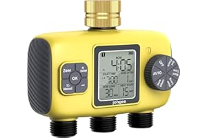 Johgee Programador Riego 3 Salidas con Entrada de latón, 3 programas de riego de Zonas Temporizador de riego de jardín, Temporizador de riego automático Modo retardado por Lluvia/Manual/automático