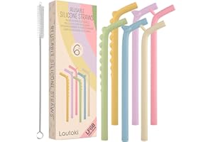 LAUTOKI | Pack 6 Pajitas reutilizables niños + Cepillo de Limpieza | Sin BPA | Calidad LFGB | Pajitas reutilizables silicona | Cañitas reutilizables | Palhinhas reutilizaveis | Pajitas silicona