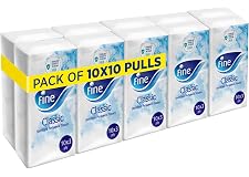 Fine, Facial Tissues, Classic Pocket, 10x3 Ply White Tissues, pack of 10, 100 tissues