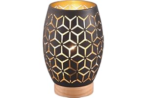 Reality Leuchten Tischleuchte Bidar R51571080, Metall Schwarz matt, Holz naturbelassen, exkl. 1x E27