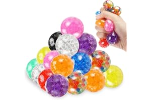 Farerkass 24 Stück Anti Stress Spielzeug Bälle, Mini Mesh Stressbälle Antistressball Kinder Set, Squishy Balls mit Wasserperlen, Squeeze Ball für Angst abbauen und Beruhigung Geburtstag Geschenke