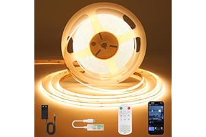 ACELUMO Tira LED COB 5m, Tira LED Blanco Calido con App Inteligente y Control Remoto, Función Temporizador, Color Dinámico, Modo Música para Pared, TV Cocina Sala de Estar, 3000K