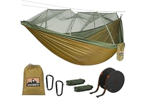 ALTORICO Hamac d'extérieur Camping Ultra léger avec Moustiquaire, 300 x 200 cm Hamac de Voyage, 300kg Capacité de Charge Nylon Parachute Respirant, 2 Personnes Hamac Séchage Rapide, Accessoires Complets, Vert2