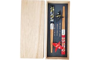 BAIFULAI Lot de 2 paires de baguettes à sushi en bois avec support en papier céramique, durable, japonais, chinois, coréen, taïwanais, japonais, cadeau japonais
