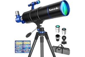 Gaterda Telescopio Astronomico Professionale per Adulti e Bambini Principianti, 90/550mm Telescopi Riffrattore(22X–165X) con Treppiede Regolabile, Adesivi con Elementi Cosmici & Borsa da Trasporto
