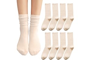 XNIVUIS 4 paires chaussettes pour femme, chaussettes en coton beige respirant, chaussettes tricotées esthétiques respirantes pour femme, adaptées pour sport, loisirs et fêtes