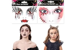 QIZHIQIAMY Autocollant Visage Vampire 2 Pièces Tatouage pour Visage Vampire avec Pailleté Autocollant Face Art Stickers Amovibles pour Enfant Adulte Halloween et Carnaval Cosplay
