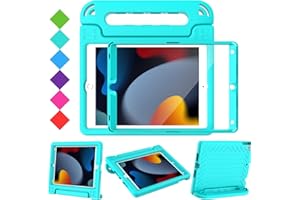 Surom Kids Case with Screen Protector for iPad 10.2 Inch 2021/2020/2019 (9th/8th/7th Generation), Shockproof Convertible Handle Stand iPad 10.2 9th/8th/7th Generation Case for Kids, Turquoise