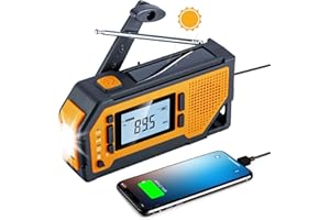 Olycism Radio Portables Dynamo d’Urgence Recharge Solaire Manivelle Batterie Rechargeable 1200 mAh Banque d'énergie Alarme SOS Tire-Bouchon pour l'extérieur Camping ou Survie Randonnée (Orange)