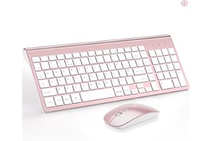 Wireless Keyboard and Mouse Ultra Slim Combo, TopMate 2.4G Silent Compact USB 2400DPI Mouse and Scissor Switch Keyboard Set with Cover, 2 AA & 2 AAA Batteries,for PC/Laptop/Windows/Mac-Rose Gold White