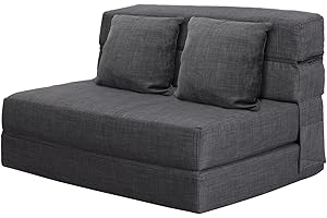 ‎ANONER ANONER Doppelte Schlafsofa 203 cm L × 152 cm B Gästebett Klappbar, Gästesofa mit Schlaffunktion Bodensofa mit Memory Schaum & 2 Kissen, Schlafsessel Klappbar Waschbar Set Dunkelgrau