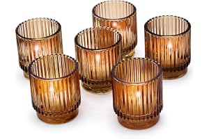 Kate Aspen vintage ribbade bärnstensfärgade glas värmeljus- och votivljushållare (set om 6), höstdekoration, boho-dekor, hyll