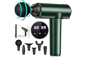 Pistola Massaggio Muscolare, Lefity 30 Livelli Regolabili e 6 Testine,Massaggiatore Professionale con Display LCD, per Alleviare Il Dolore Muscolare, Verde Scuro