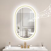 STARLEAD Golden Mirror-Bathroom-Oval-with-Light and Bluetooth 80 x 50 cm, Mirror-Bath-LED with Anti-fog, Dimmable, 3 Colours