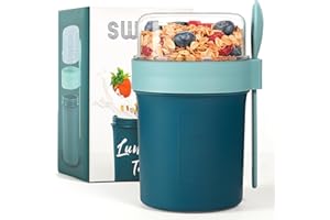 Swkien Müslibecher to Go, Joghurtbecher to Go, Müsli to Go Becher (560ML+220ML), Joghurt to Go Becher mit löffel, Müslibox to Go, Porridge Becher to Go, Müsli Cup Becher Lunchpot (Marineblau)
