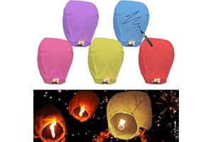 CHAO LA Chinese Sky Lanterns to Release(5 Pack), 100% Biodegradable Paper Memorial Sky Lanterns, Eco Friendly Outdoor Flying Lanterns Suitable for Weddings - Anniversaries or Other Events, Coloured