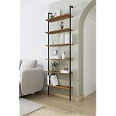 6-Piece Wall Mounted Bookcase, Shelf (Walnut)