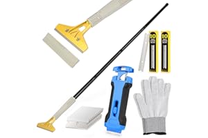 EHDIS Rasqueta Suelo Kit - Rascador con asa Larga(15inch-58inch), Rasqueta vitrocerámica, Guantes, Rasquetas para Ventana de Vidrio, Cocina, Estufa en El Hogar, Limpieza de Paredes