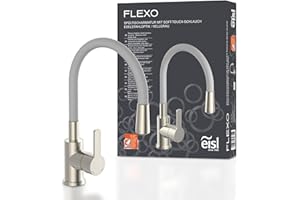EISL Flexo Edelstahl/Grau Flexible Spültischarmatur, biegsamer Wasserhahn für die Küche, hoher Auslauf mit Soft-Touch-Schlauch, 360 Grad schwenkbar, Wasserhahn Küche flexibel, NI186FLNIG