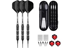 sanfeng Dardos Punta Plastico para Diana Electrónica, Dardos Diana Electrónica de Profesionales 20 Gramos con 30 Puntas y 50 O Ring, Ejes de Aluminio Negro