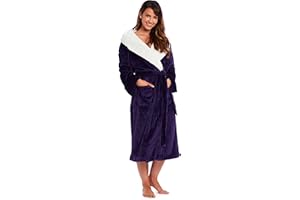 Habigail Ladies Hooded Luxury Plush Shimmer Fleece Dressing Gown Bathrobe