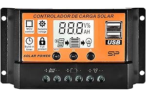cuffslee Regulateur Panneau Solaire LCD Dual USB Auto Charge Solaire MPPT 10A / 20A / 30A / 40A / 50A / 100A