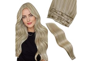 LaaVoo Extension Capelli Veri Genie Tessitura 55cm Bionda Evidenziare Medio Bionda Extension Tessitura Capelli Veri Genius Weft Reali 80G #16/22