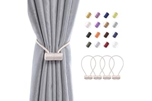 Pretty Jolly 4 Pack Magnetic Curtain Tiebacks 16 Inch Modern Handmade Weave Rope Curtain Holdbacks Convenient Decorative Curtain Drape Tie Backs for Home and Office Window Drapery (Beige)