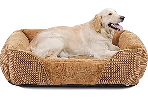 FURTIME Extra Large Dog Bed, Washable XL Dog Bed Super Soft Plush Dog Bed with Non-slip Bottom, PP Cotton Dog Bed For Large Dogs, Golden Retriever, Labrador, German Shepherd, Brown, 89×64×23 cm