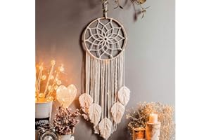 Surakey - Atrapasueños de macramé para colgar en la pared, hecho a mano, diseño bohemio en algodón para colgar en paredes de dormitorios y salas de estar o como decoración de boda