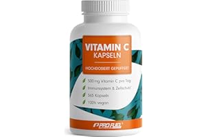 ‎PROFUEL Vitamin C hochdosiert - 365 Kapseln - 500 mg Vitamin C gepuffert - hochwertiges Calcium-Ascorbat optimal hochdosiert - laborgeprüft mit Zertifikat - 100% vegan - Jahresvorrat