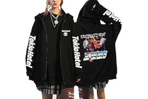 PDAIDOU Sweat à Capuche imprimé Dessin animé Tokyo Rock Band Hotel Pull Tendance pour Hommes et Femmes Grande Taille Fermeture éclair Style Hip hop Y2k Noir XS~3XL