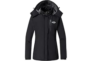 Wantdo Femme Veste de Ski Hiver Veste Imperméable Coupe-Vent Manteau d'hiver Chaud avec Capuche Amovible Veste Sport Randonnée Coupe-Vent