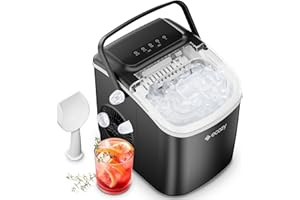 ecozy Máquina de Hacer Hielo, 9 Cubitos de Hielo en 6 Minutos, Ice Maker, 2 Tamaños de Hielo, Máquina de Hielo Autolimpiante, 12 Kg/24 Koras, Maquina de Hielo Portátil Para Casa el Fiesta/Cocina/Bar